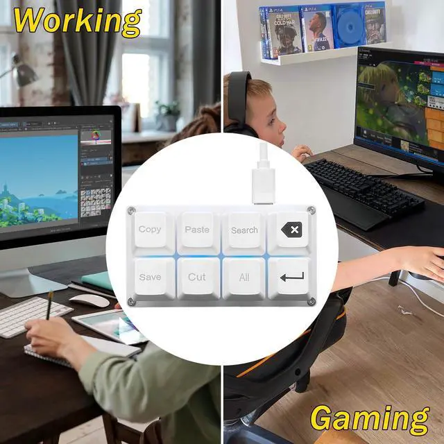 Alt view image 5 of 5 - BTXETUEL Copy Paste Search Backspace Save Cut All Enter 8-Key Keyboard SayoDevice One Handed OSU Keypad Programmable Mechanical Shortcut Macro Keyboard for Working and Gaming (White)