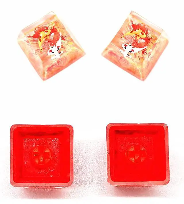 Alt view image 2 of 5 - MECHKYP Handmade Koi Fish Backlit Resin Keycap R4/Esc Artisan Keycap Shine Through Translucent Key Cap OEM Profile for Cherry MX Gaming Mechanical Keyboard DIY Replace (Pink-Orange)