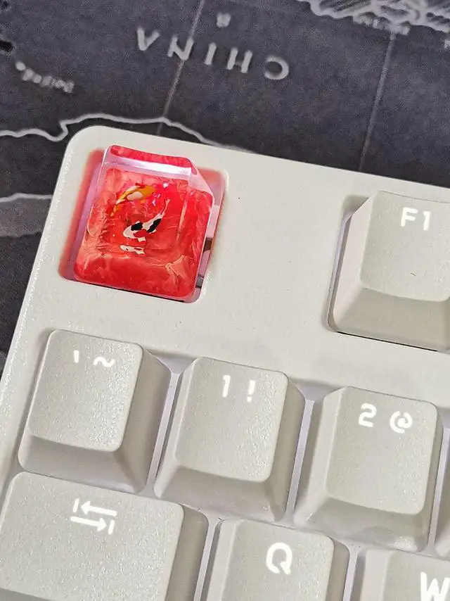 Alt view image 3 of 5 - MECHKYP Handmade Koi Fish Backlit Resin Keycap R4/Esc Artisan Keycap Shine Through Translucent Key Cap OEM Profile for Cherry MX Gaming Mechanical Keyboard DIY Replace (Pink-Orange)