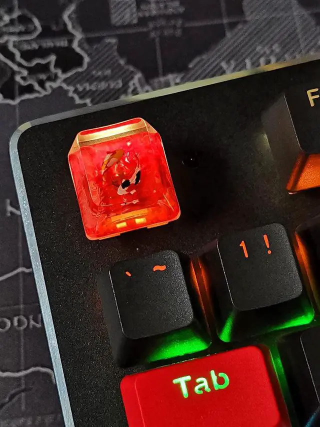 Alt view image 4 of 5 - MECHKYP Handmade Koi Fish Backlit Resin Keycap R4/Esc Artisan Keycap Shine Through Translucent Key Cap OEM Profile for Cherry MX Gaming Mechanical Keyboard DIY Replace (Pink-Orange)
