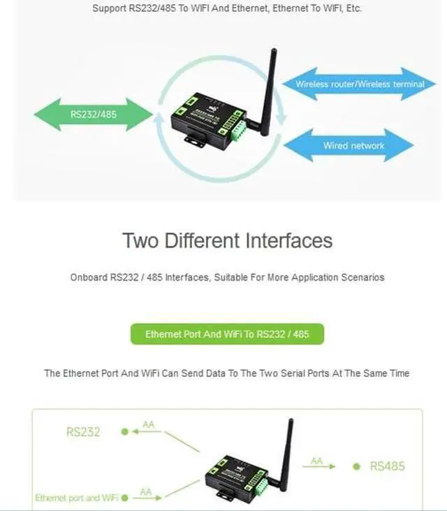 Alt view image 3 of 5 - Waveshare Industrial Grade Serial Server RS232/RS485 to WiFi and Ethernet, Ethernet to WiFi Converter with Metal Case, Modbus Gateway/MQTT Gateway, Support Wail-Mount and Rail-Mount DC 6~36V