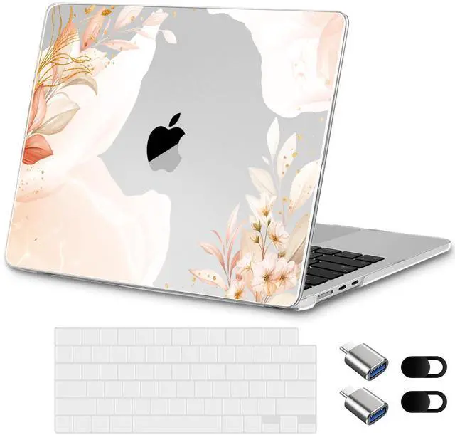 Main image of Loyrina Designed for New MacBook Air 15 inch Case A3241 A3114 A2941, Ultra-Thin Laptop Hard Shell Case for 2025 2024 2023 MacBook Air 15.3" with Keyboard Cover & USB Adapter, Abstract Flowers