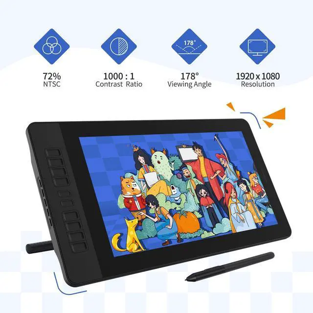 Alt view image 2 of 5 - Drawing Tablet with Screen GAOMON PD1561 Drawing Monitor Art Tablet with Adjustable Stand, 10 Shortcut Keys, Tilt Support, Battery-Free Pen, 15.6-inch Graphics Tablet for Mac, Windows PC