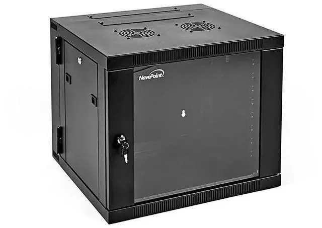 Main image of NavePoint Server Cabinet with Hinged Back - 21.6' Deep, 9U Rack Enclosure with Locking Glass Door, Wall Mount Rack with Removable Side Panels, Network Cabinet with 2 Fans, Pre-Assembled