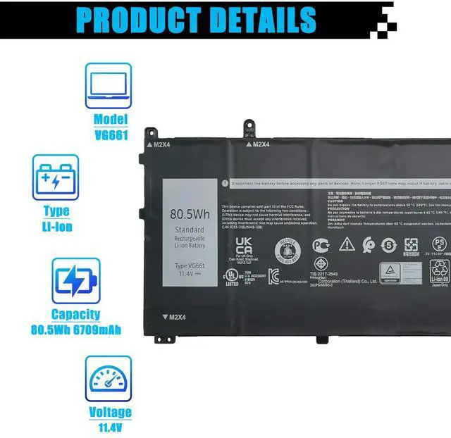 Alt view image 2 of 5 - AOMKA VG661 Laptop Battery Replacement for Dell Alienware X14 R1 / Alienware X14 R2 Series 0GD3C9 GD3C9 0V4N84 V4N84 31CP5/46/95-2 80.5Wh 6709mAh 6-Cell 11.4V