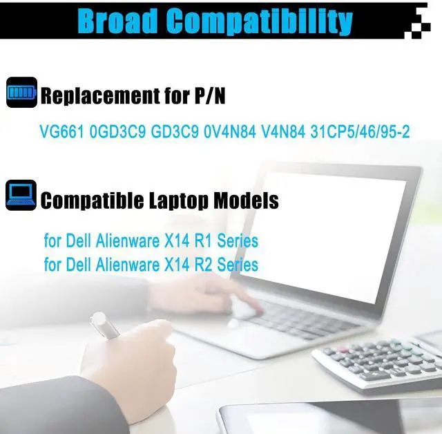 Alt view image 3 of 5 - AOMKA VG661 Laptop Battery Replacement for Dell Alienware X14 R1 / Alienware X14 R2 Series 0GD3C9 GD3C9 0V4N84 V4N84 31CP5/46/95-2 80.5Wh 6709mAh 6-Cell 11.4V