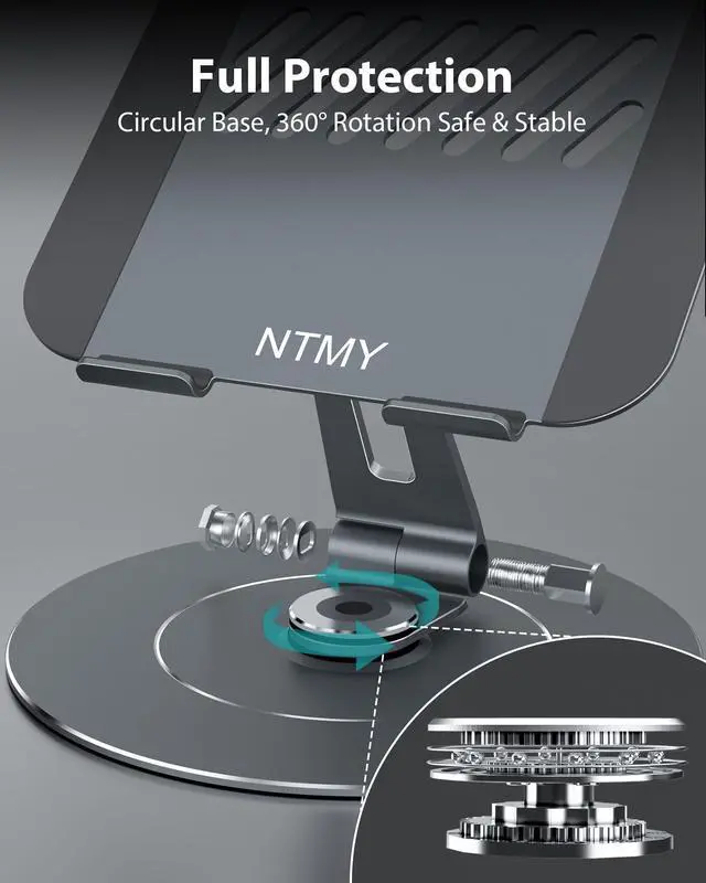 Alt view image 3 of 5 - Adjustable Laptop Riser, 360 Rotating Stand with Phone Holder, Foldable for Desk, Ergonomic for MacBook & All Notebooks up to 17.3 inches - Grey