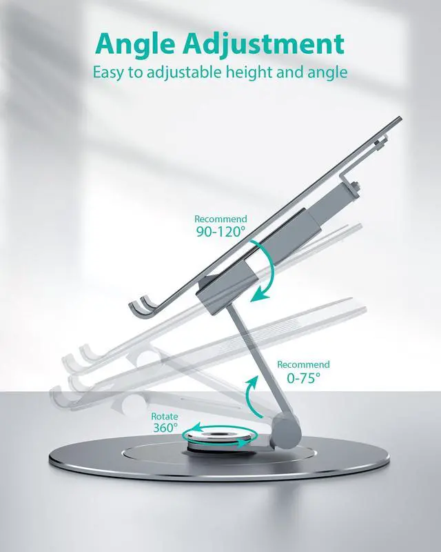 Alt view image 4 of 5 - Adjustable Laptop Riser, 360 Rotating Stand with Phone Holder, Foldable for Desk, Ergonomic for MacBook & All Notebooks up to 17.3 inches - Grey