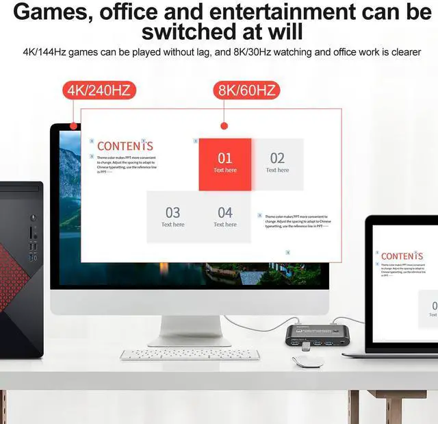 Alt view image 3 of 5 - GiantMatrix Displayport kvm Switch 1 Monitors 2 Computers 1440p 2 Port kvm Switch displayport 165hz PC Switch 1 Monitor 2 Computers displayport 2.0 1440p 120hz 144hz 165hz 180hz 240hz FreeSync G-SYNC