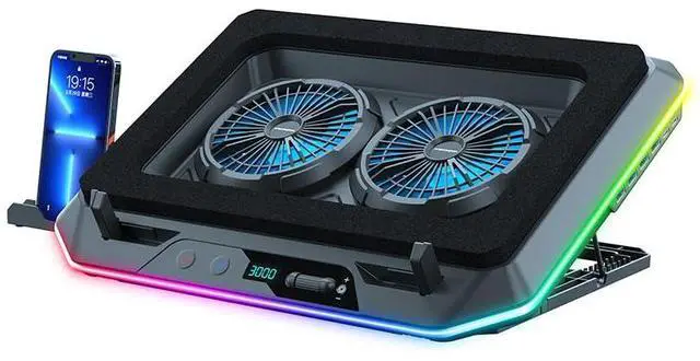 Main image of KYOLLY RGB Gaming Laptop Cooling Pad with Two Turbo Fan, Rapid Cooling for 15.6-19.3" Laptops, Variable Speed Control, 6 Adjustable Heights A5