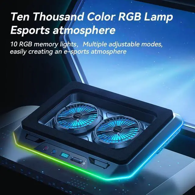 Alt view image 2 of 5 - KYOLLY RGB Gaming Laptop Cooling Pad with Two Turbo Fan, Rapid Cooling for 15.6-19.3" Laptops, Variable Speed Control, 6 Adjustable Heights A5