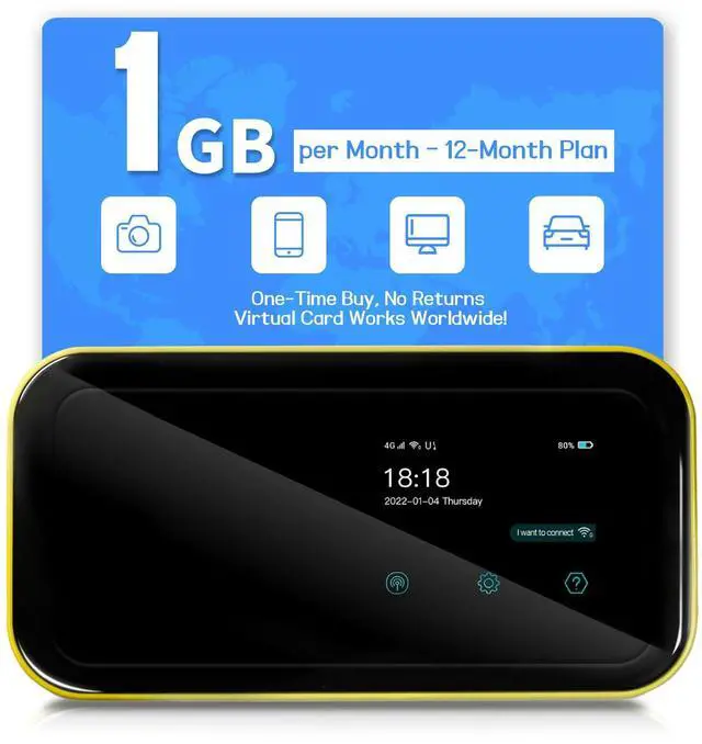 Main image of FREEBOT Mobile Hotspot Portable WiFi for Travel in 150+ Countries, No SIM Card, No Contract Required, High Speed, 10 Connected Devices, Multiple Networks (1GB US Data Monthly for 12 Months)