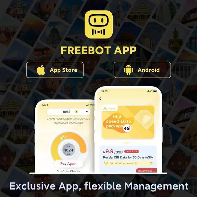 Alt view image 3 of 5 - FREEBOT Mobile Hotspot Portable WiFi for Travel in 150+ Countries, No SIM Card, No Contract Required, High Speed, 10 Connected Devices, Multiple Networks (1GB US Data Monthly for 12 Months)
