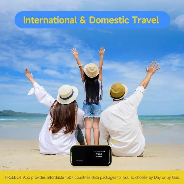 Alt view image 5 of 5 - FREEBOT Mobile Hotspot Portable WiFi for Travel in 150+ Countries, No SIM Card, No Contract Required, High Speed, 10 Connected Devices, Multiple Networks (1GB US Data Monthly for 12 Months)