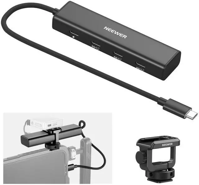Main image of NEEWER USB C Hub Dock with Cold Shoe Adapter, 4 in 1 Multiport Adapter Dongle with 3X USB C Port 3.1 Gen2 & 1x 100W PD, 10Gbps Compatible with iPhone 16 15 iPad Mac Android PC Laptop, PS020E