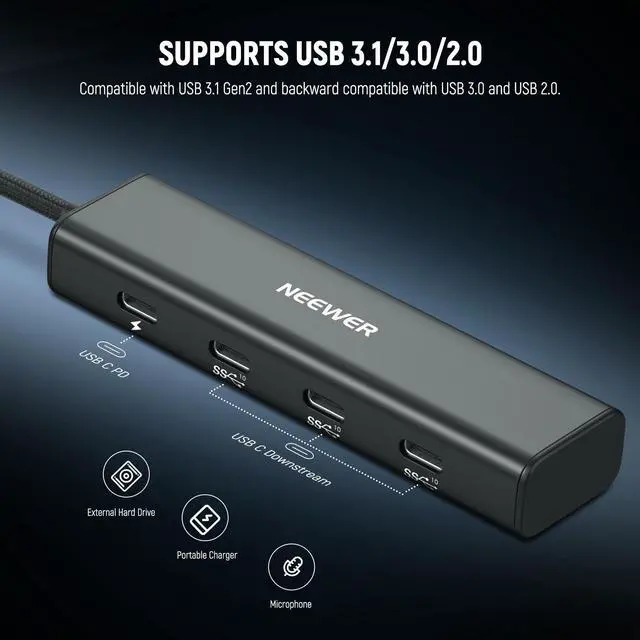Alt view image 2 of 5 - NEEWER USB C Hub Dock with Cold Shoe Adapter, 4 in 1 Multiport Adapter Dongle with 3X USB C Port 3.1 Gen2 & 1x 100W PD, 10Gbps Compatible with iPhone 16 15 iPad Mac Android PC Laptop, PS020E