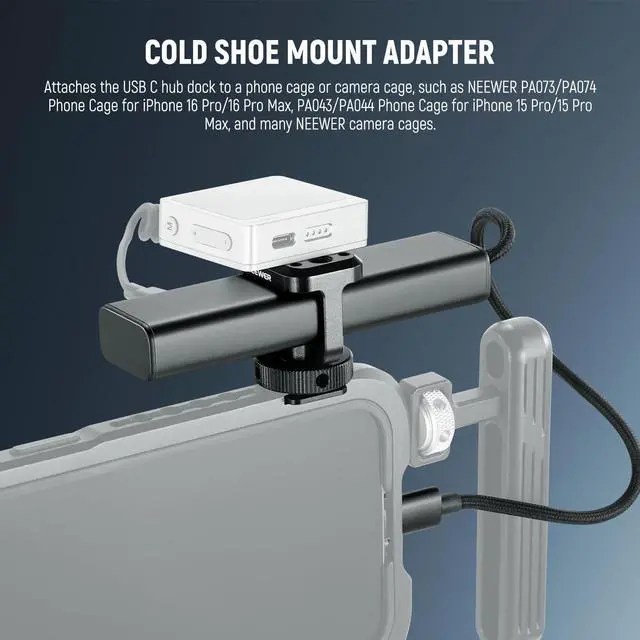 Alt view image 5 of 5 - NEEWER USB C Hub Dock with Cold Shoe Adapter, 4 in 1 Multiport Adapter Dongle with 3X USB C Port 3.1 Gen2 & 1x 100W PD, 10Gbps Compatible with iPhone 16 15 iPad Mac Android PC Laptop, PS020E