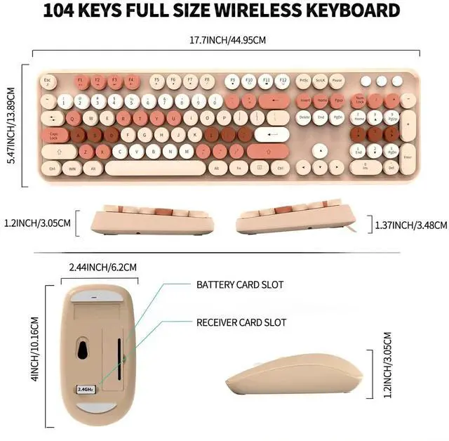 Alt view image 2 of 5 - FOPETT Keyboard and Mouse Sets Wireless,Reliable 2.4 GHz Connectivity for PC,Laptop,Smart TV and More (Milk Tea Color)