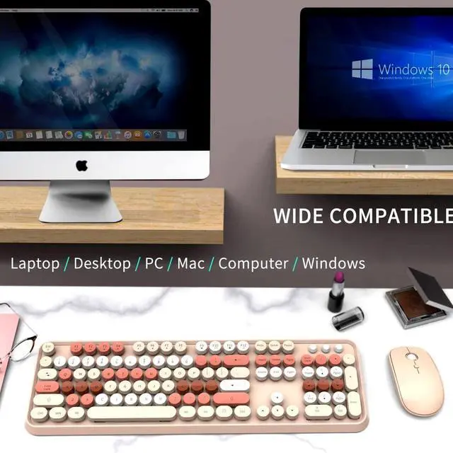 Alt view image 3 of 5 - FOPETT Keyboard and Mouse Sets Wireless,Reliable 2.4 GHz Connectivity for PC,Laptop,Smart TV and More (Milk Tea Color)