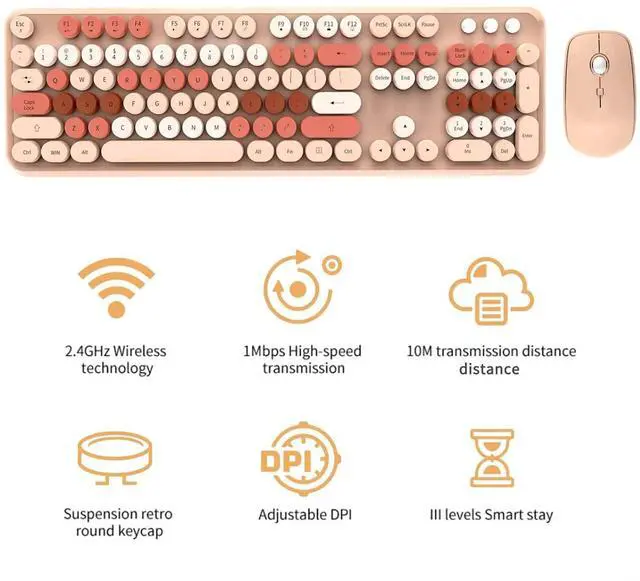 Alt view image 4 of 5 - FOPETT Keyboard and Mouse Sets Wireless,Reliable 2.4 GHz Connectivity for PC,Laptop,Smart TV and More (Milk Tea Color)