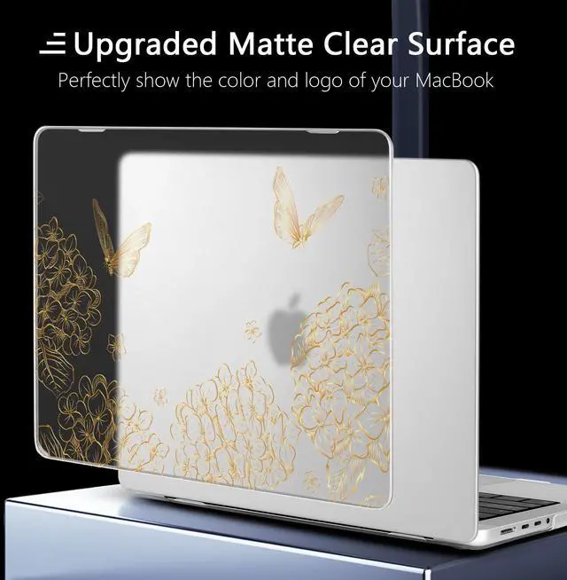 Alt view image 4 of 5 - Yebiseven for M3/M2/M1 MacBook Pro 14" Case 2023 2021 Released A2918/ A2992/ A2779/ A2442, Hard Shell Case with Keyboard Cover+Screeen Film+OTG Adapter+2 Webcam Covers, Golden Butterfly