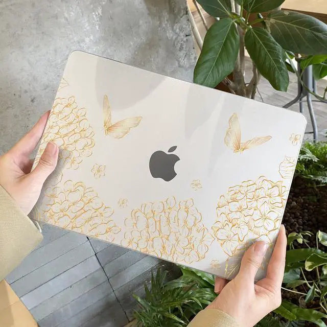 Alt view image 2 of 5 - Yebiseven for M3/M2/M1 MacBook Pro 14" Case 2023 2021 Released A2918/ A2992/ A2779/ A2442, Hard Shell Case with Keyboard Cover+Screeen Film+OTG Adapter+2 Webcam Covers, Golden Butterfly