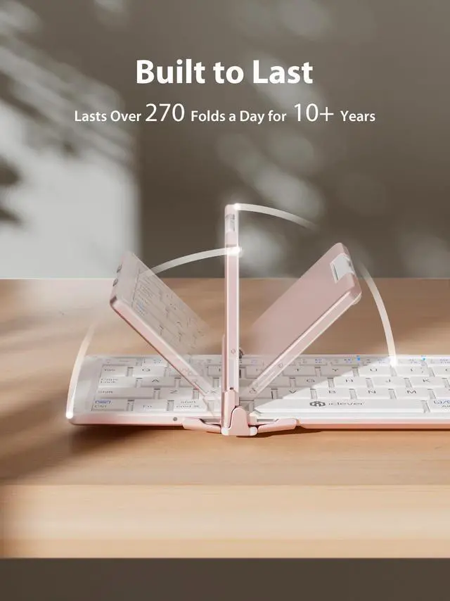 Alt view image 5 of 5 - iClever Bluetooth Keyboard with Touchpad, Foldable Keyboard, Metal Body, Gesture Support, USB-C Charge, Pocket-Size Wireless for Travel, iPad, iPhone, Android, Windows, Pink White