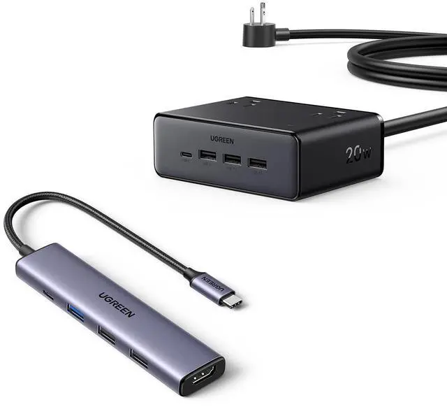 Main image of UGREEN Revodok 105 USB C Hub 5 in 1 Multiport Adapter 4K HDMI, 100W Power Delivery Bundle with 20W GaN Charging Station