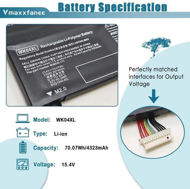 Alt view image 2 of 5 - Vmaxxfanee WK04XL M39179-005 Laptop Battery Replacement for HP OMEN 16-B 16-C Victus 16-E 16-D 15-F 16-D0023DX 16-D0001UR 16-D1113TX 16-E0029UR 16-E0005UA Series M38822-1D1 HSTNN-OB2C HSTNN-IB9V