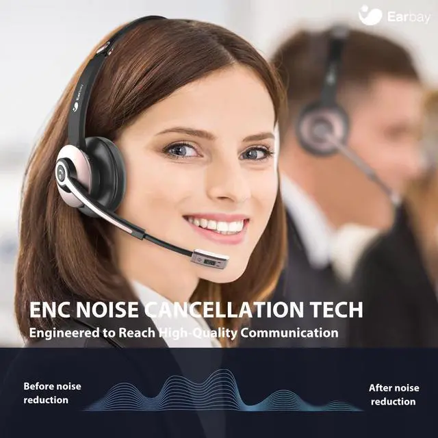 Alt view image 3 of 5 - Earbay Bluetooth Headset with Microphone, Wireless Headset with Noise Cancelling Mic, On Ear Headphone with USB Dongle & Mute Button, 26hrs Talk time for PC/Office/Zoom/Skype Rose Gold