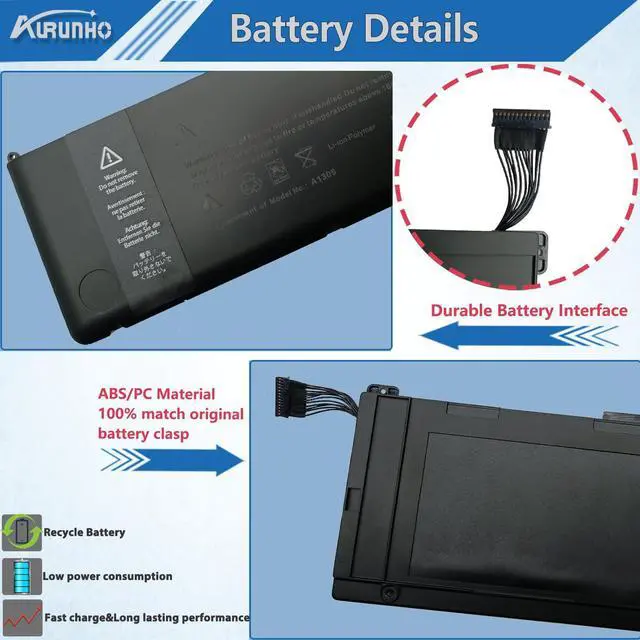 Alt view image 3 of 5 - AURUNHO A1309 95Wh Laptop Battery Compatible with MacBook Pro 17 inch A1297 (2009 2010 Version) EMC 2272 2329 * 2352*Series MC226/A MC226CH/A MC226J/A 020-6313-C 661-5037-A 7.3V