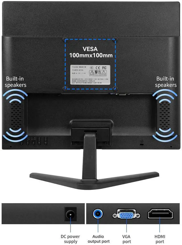 Alt view image 5 of 5 - Wstirhy 17 Inch PC Monitor, 1280x1024 4:3 LED HDMI/VGA Monitor, 60Hz, 5ms, Built-in Speakers, VESA Mountable, Black for Home, Office, and Gaming