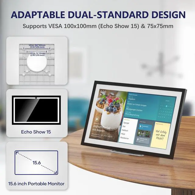 Alt view image 2 of 5 - FANGOR Desktop Stand Compatible for Echo Show 15, BX156 Monitor,etc - Secure Horizontal Mount with Anti-Tip Design | Portable for Kitchen Counter, Desk, Home Office & Living Room