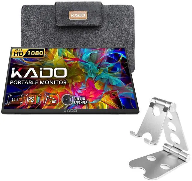 Main image of Kado Portable Monitor 15.6'' FHD 1080p Aluminum Foldable Stand Set, Ultra-Slim Laptop Monitor 1920x1080 with Built-in Speakers, IPS Display for PC, Mac, Phone, Xbox, PS5, USB-C & HDMI Connectivity