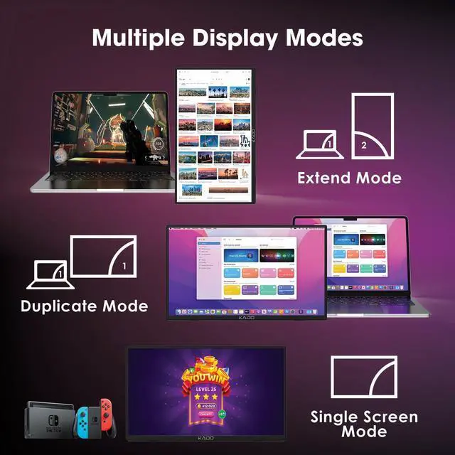 Alt view image 4 of 5 - Kado Portable Monitor 15.6'' FHD 1080p Aluminum Foldable Stand Set, Ultra-Slim Laptop Monitor 1920x1080 with Built-in Speakers, IPS Display for PC, Mac, Phone, Xbox, PS5, USB-C & HDMI Connectivity