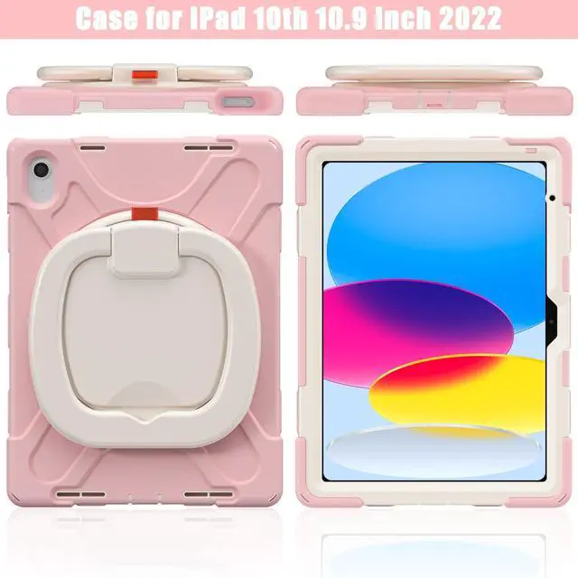 Alt view image 5 of 5 - BKOUNCTK for iPad (A16) 11th/10th Generation Case 2025/2022 (11/10.9),Heavy Sturdy Shockproof Kids Case with Screen Protector,Rotating Stand/Pencil Holder/Shoulder Strap (Sakura Pink)