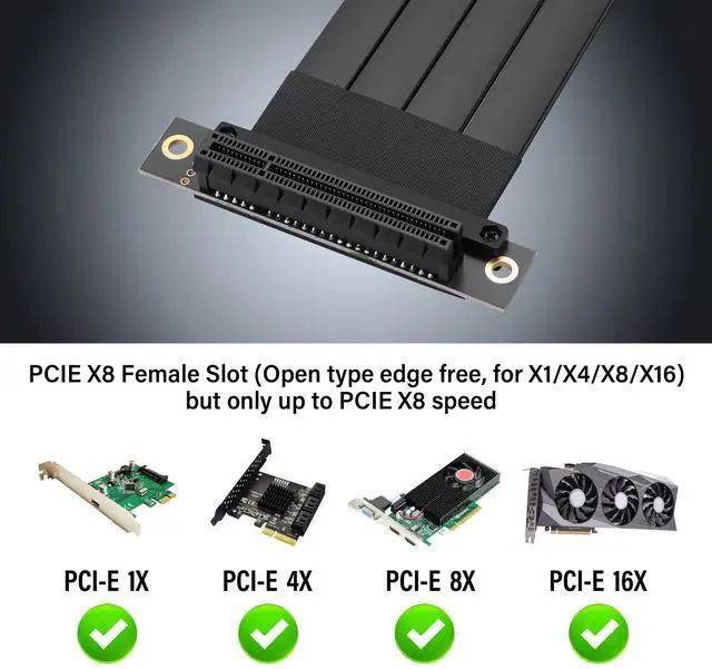 Alt view image 4 of 5 - SinLoon PCIe 3.0 X8 Extension Cable PCI-E 8X Male to Female Riser Cable 25CM (90 Degree Female)
