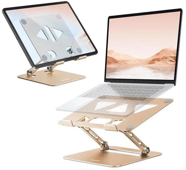 Main image of Aoviho Adjustable Tablet Stand Bundle with Laptop Stand for Desk Gold