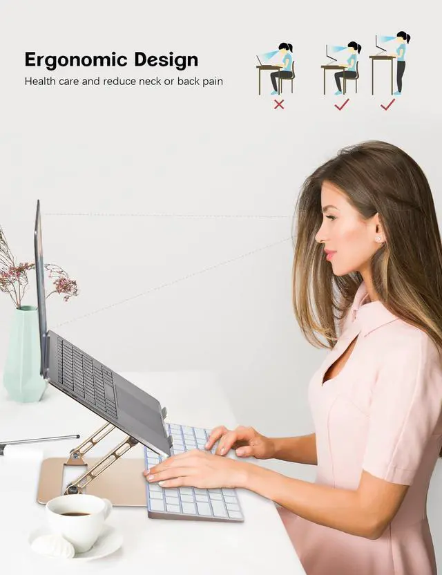 Alt view image 3 of 5 - Aoviho Adjustable Tablet Stand Bundle with Laptop Stand for Desk Gold