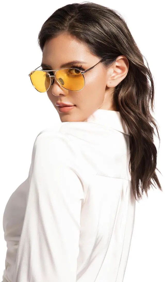 Alt view image 2 of 5 - Anmcha Blue Light Blocking Gaming Glasses ESports Computer Gamer GlassesAmber Gaming Glasses-Anti Glare for Better Sleep (J (1 Pack) silver frame, Total frame: 135Millimeters)