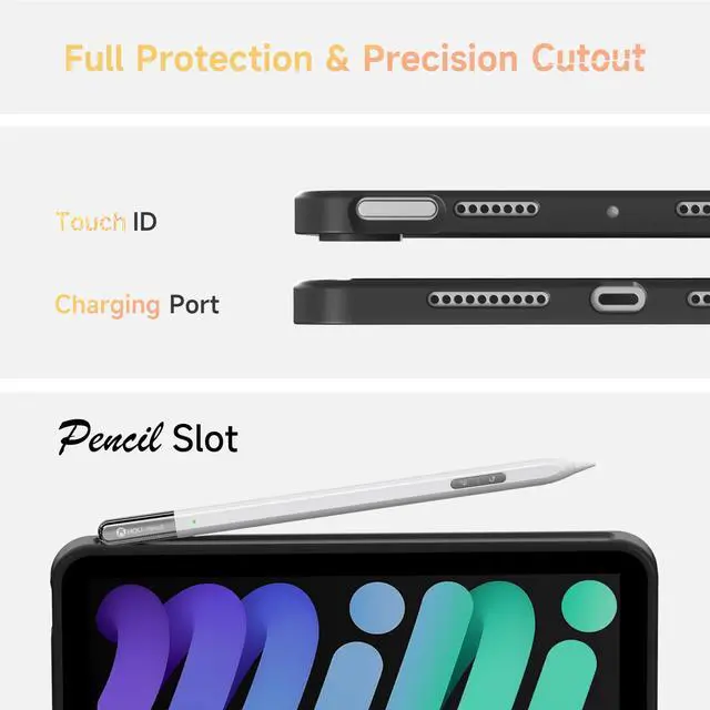 Alt view image 4 of 5 - HOU Keyboard Case for iPad mini 7/6, 156° Adjustable Stand, Detachable Full Protective Case for iPad mini 7/6, 11 Shortcut Keys, 7 Color Backlight, Silicone PU, Multifunction, Bluetooth