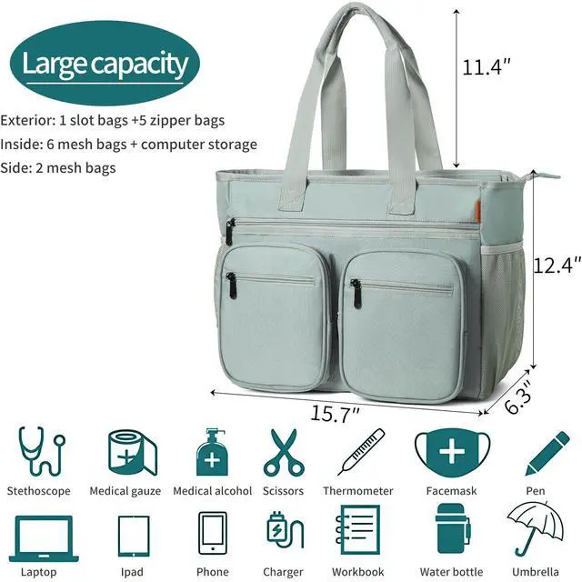 Alt view image 2 of 5 - Teacher Tote Bag 15.6 Inch Laptop Bag for Women,Work Nurse Laptop Bags,Large Messenger Shoulder Bag for Nursing,Teacher