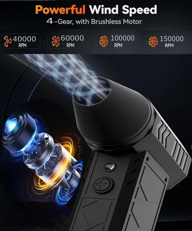 Alt view image 2 of 5 - Compressed Air Duster 150000RPM Electric Air Duster with Flashlight High-Speed Air Blower 4-Gear Adjustable Mini Blower with Rechargeable Battery Dust Blower for Computer Keyboard Car and Outdoor