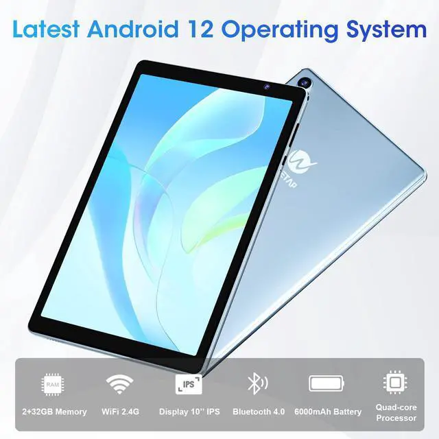 Alt view image 2 of 5 - WeTap Android Tablet 10 inch Tablets M10 Android 12 OS, 2+32GB / 512GB Expandable, Dual Camera Android Tablet, 1280x800 IPS Tablets, Quad-Core Processor, 6000 Mah Battery Bluetooth WiFi (Light Blue)