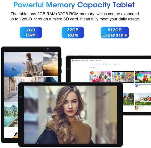 Alt view image 3 of 5 - WeTap Android Tablet 10 inch Tablets M10 Android 12 OS, 2+32GB / 512GB Expandable, Dual Camera Android Tablet, 1280x800 IPS Tablets, Quad-Core Processor, 6000 Mah Battery Bluetooth WiFi (Light Blue)