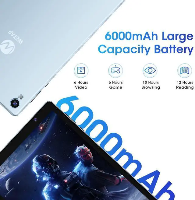 Alt view image 5 of 5 - WeTap Android Tablet 10 inch Tablets M10 Android 12 OS, 2+32GB / 512GB Expandable, Dual Camera Android Tablet, 1280x800 IPS Tablets, Quad-Core Processor, 6000 Mah Battery Bluetooth WiFi (Light Blue)