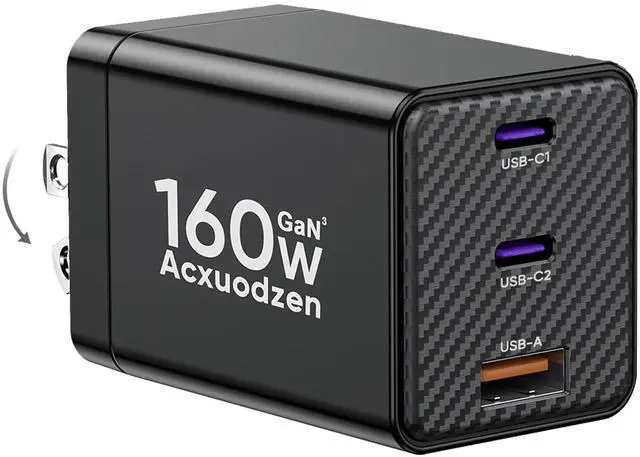 Alt view image 3 of 5 - Acxuodzen USB C Charger Block 160W 3 Pack3-Port GaN Super Fast Charger, Dual 65W Type C Charging Block, Foldable QC3.0 Laptop Fast Charging for MacBook, iPhone, Samsung, Galaxy, iPad, Android, Black