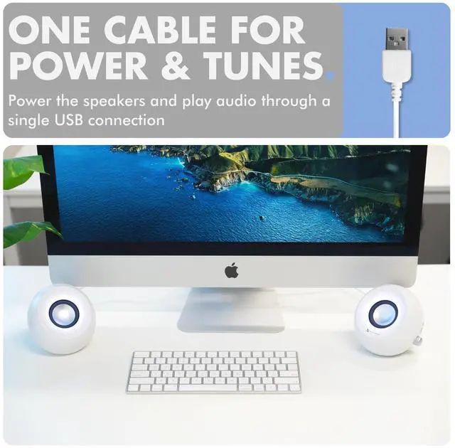 Alt view image 3 of 5 - X9 Performance White Computer Speakers with RGB Lighting, Bluetooth, USB, and AUX - Triple Mode Connection, Dual 2.25" Drivers for Work and Play, Bluetooth Desktop Speakers for PC - White