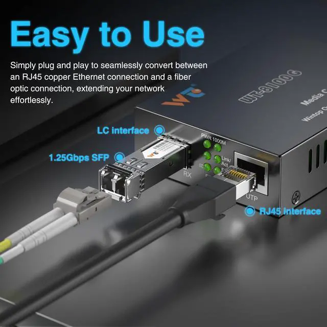 Alt view image 4 of 5 - 2 Pack Fiber Ethernet Media Converter, WTSFOPTC Fiber Optic Transceiver with 2 Pcs 1.25Gbps SFP Transceiver, Gigabit SFP to RJ45 Media Converter with 1000BASE-SX SFP to LC Modular (MMF,850nm,550m,DDM)