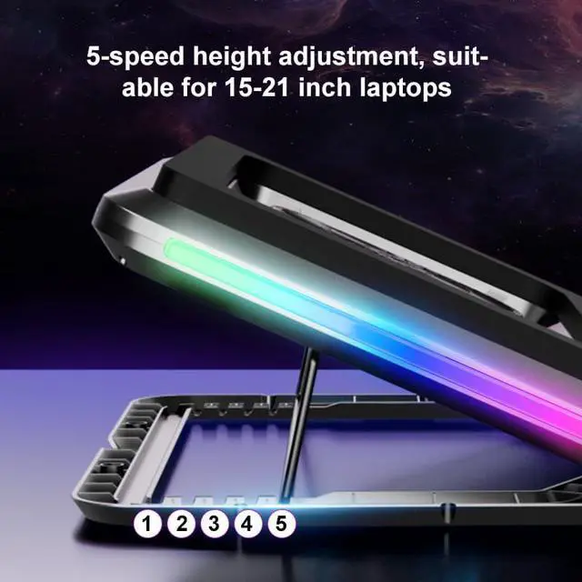 Alt view image 3 of 5 - Twin Turbo Pressure Air Notebook Cooler,RGB Gaming Atmosphere Light Multi-Angle Adjustment,360 Degrees Around The air Duct,All-Round efficient Heat Dissipation for Various Kinds of laptops LZ-D17